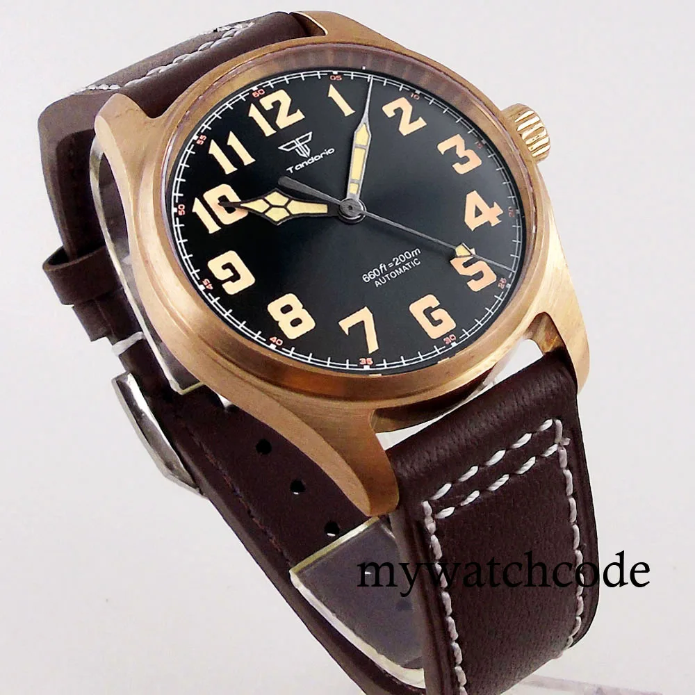 Tandorio Cusn8 Genuine Bronze Pilot Watch Men 200M Diver NH35A PT5000 Automatic Wristwatch Sapphire Field-Watch Military Clock