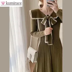 Knitted dress winter long base woolen dress French small skirt ins trendy super fairy slimming sweet party dresseskawaii clothes