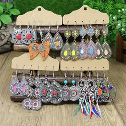 Boho Colorful Enamel Geometric Earring Set Women 2024 Retro Round Water Drop Flower Fashion Jewelry Girl Party Accessories Gift