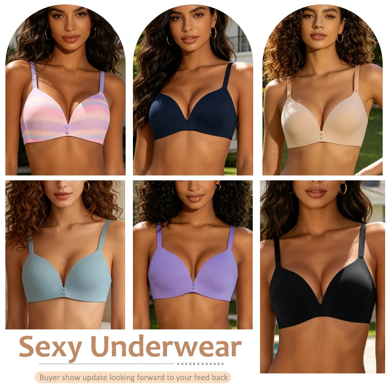 Women's Seamless Deep V Bra Solid Color No Steel Ring Bralette Soft Cozy Button Big Size Underwear Female Push Up Bralette 2026