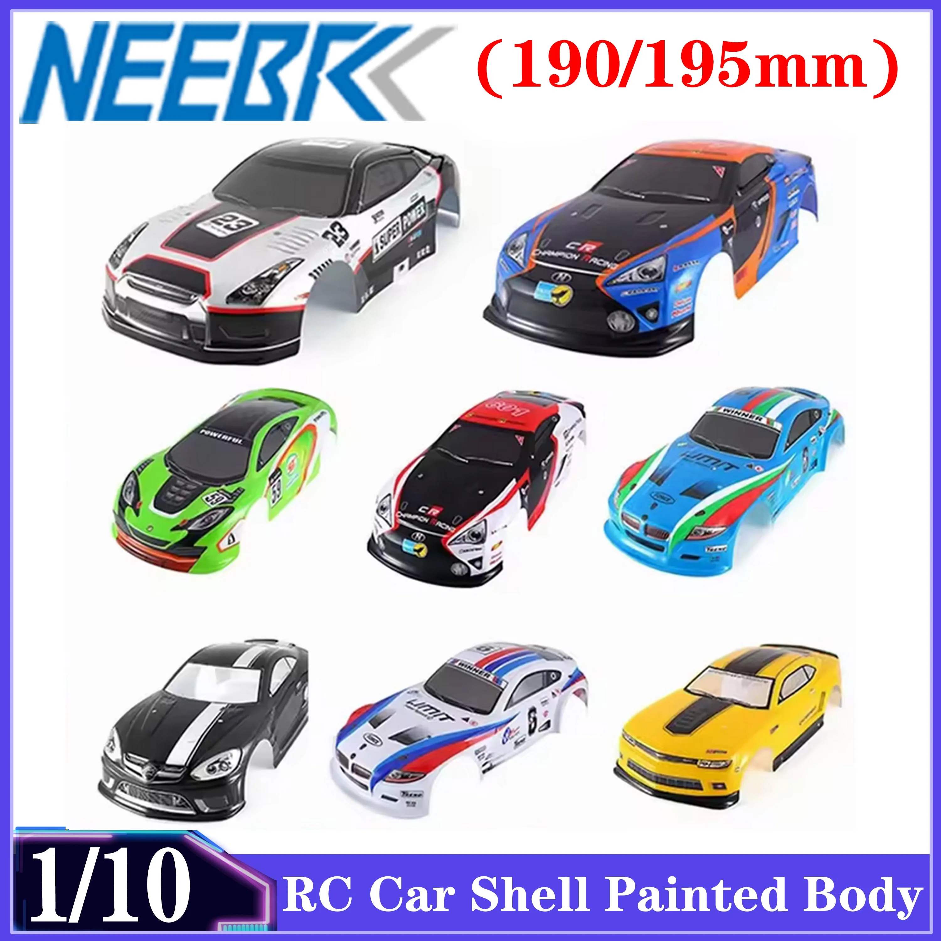 NEEBRC 1/10 RC Car Shell Painted Body 190/195mm Width for 1:10 RC Racing Drift Cars Model HSP Yokomo Hpi ZD TAMIYA Toy DIY Parts