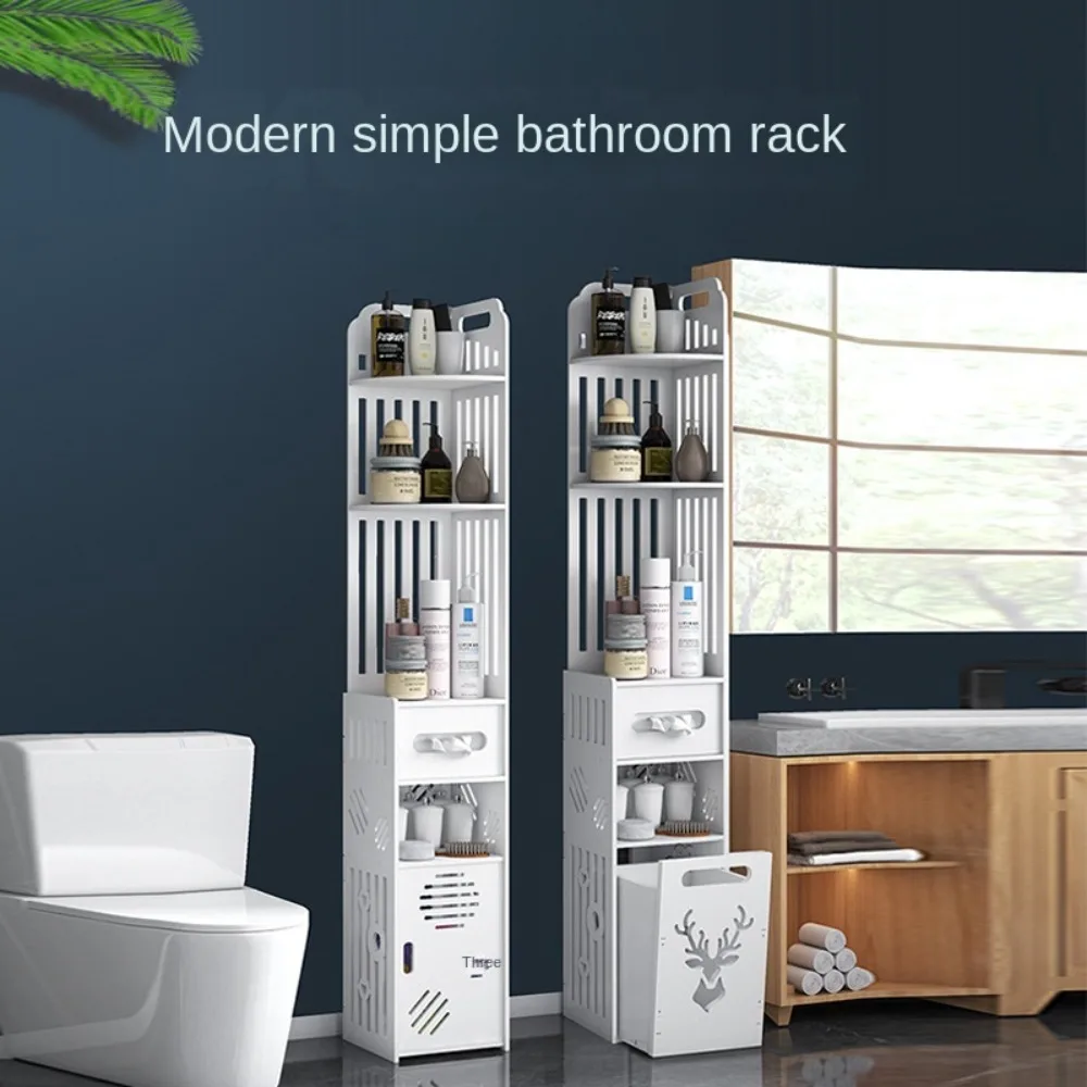 ﻿ Floor Standing Bathroom Cabinet Multi-Layer Toilet Edge Cabinet Narrow Seam Storage Rack Triangle Shelf Bathroom Storage Rack