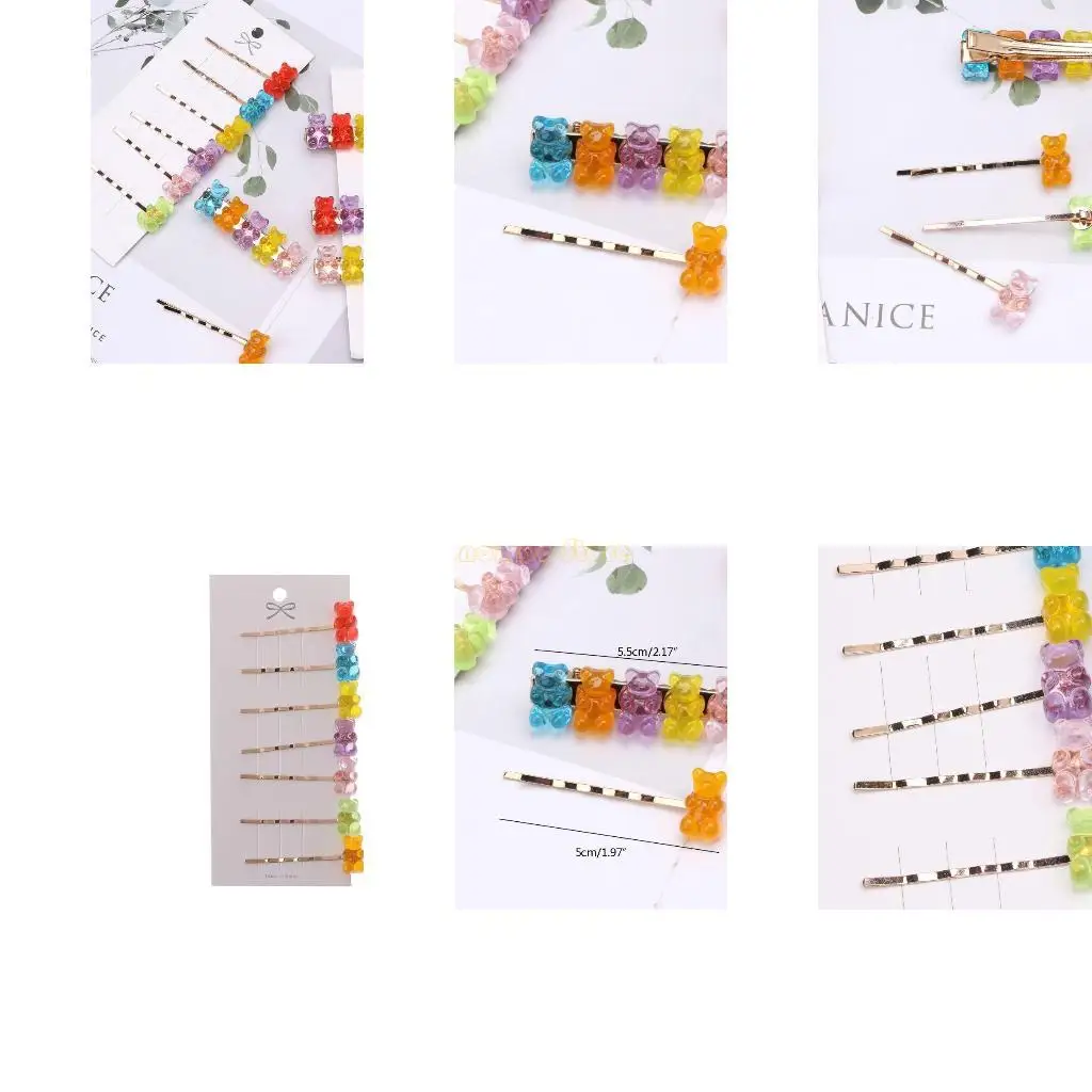 

31BF Cartoon Panda Bear Hair Clips Mixed Gummy Bear Barrette Gift for Baby Kids Girls