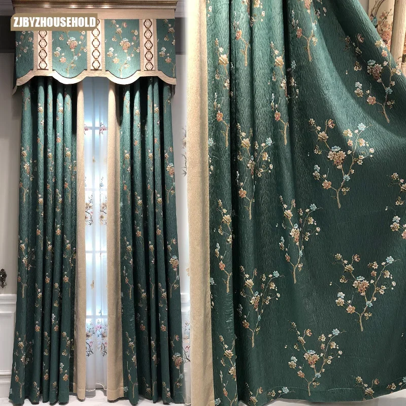 

New Light Curtains for Living Room Luxury Wind High-end Luxury American European Bedroom Dark Green Thickened Window Curtain