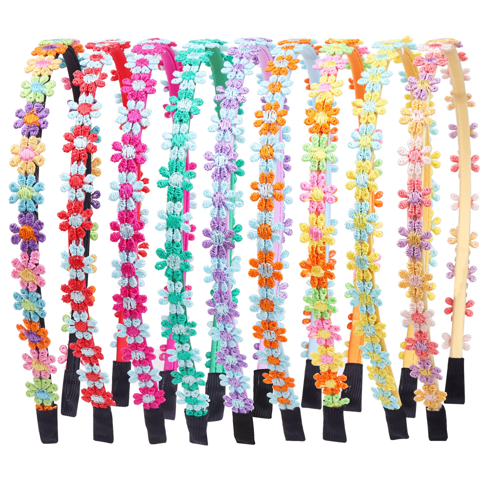 45pcs Daisy Flowers Girls Headbands Embroidery Bohemian Hairband Kids Bridesmaid Chrysanthemum Wedding Headwear Hair Accessories