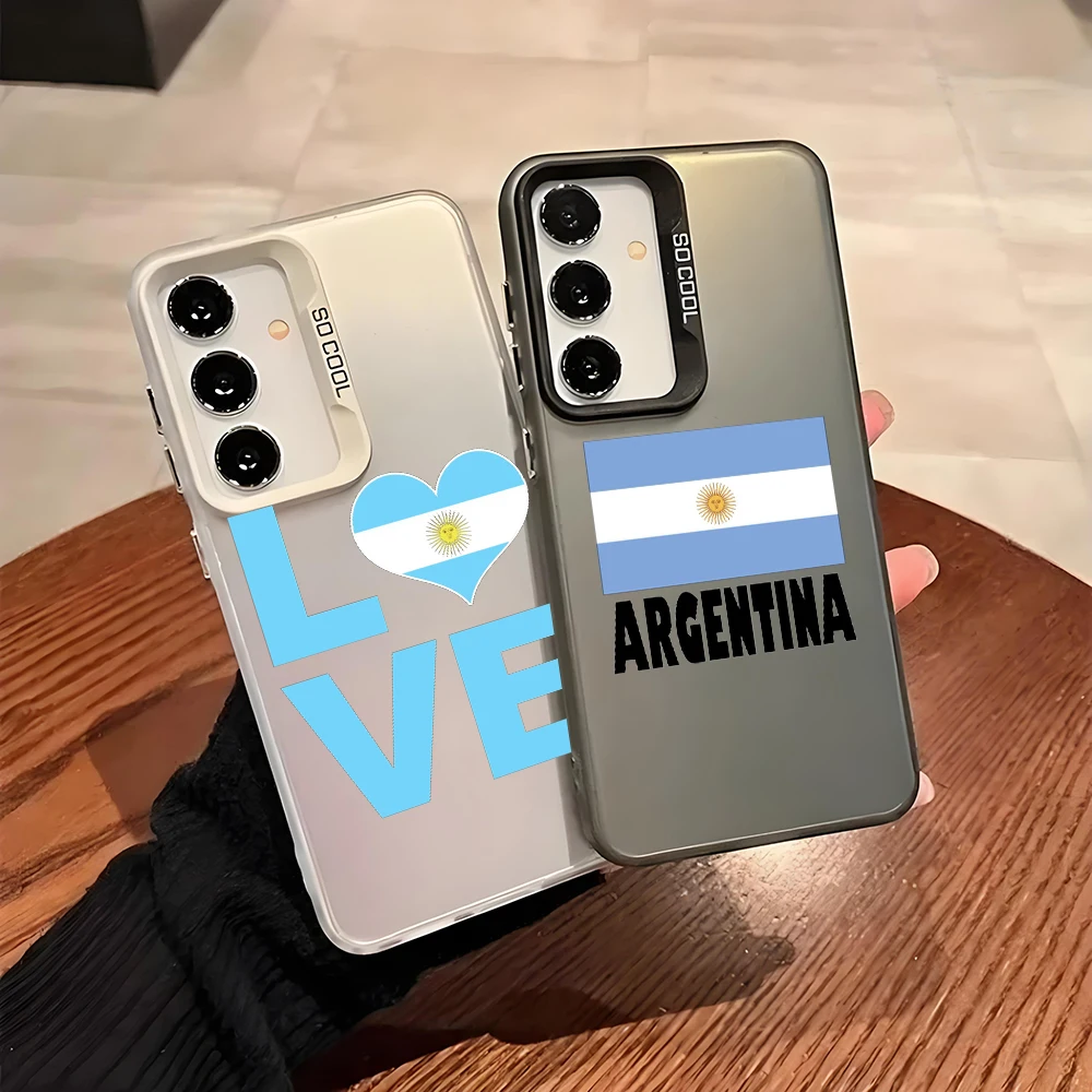 Silver IMD Case For Samsung A56 A36 A26 A24 A17 5G A16 A14 A12 A32 A50 A70 A22 A54 A52 5G A06 4G Cover Argentina Flag Soccer