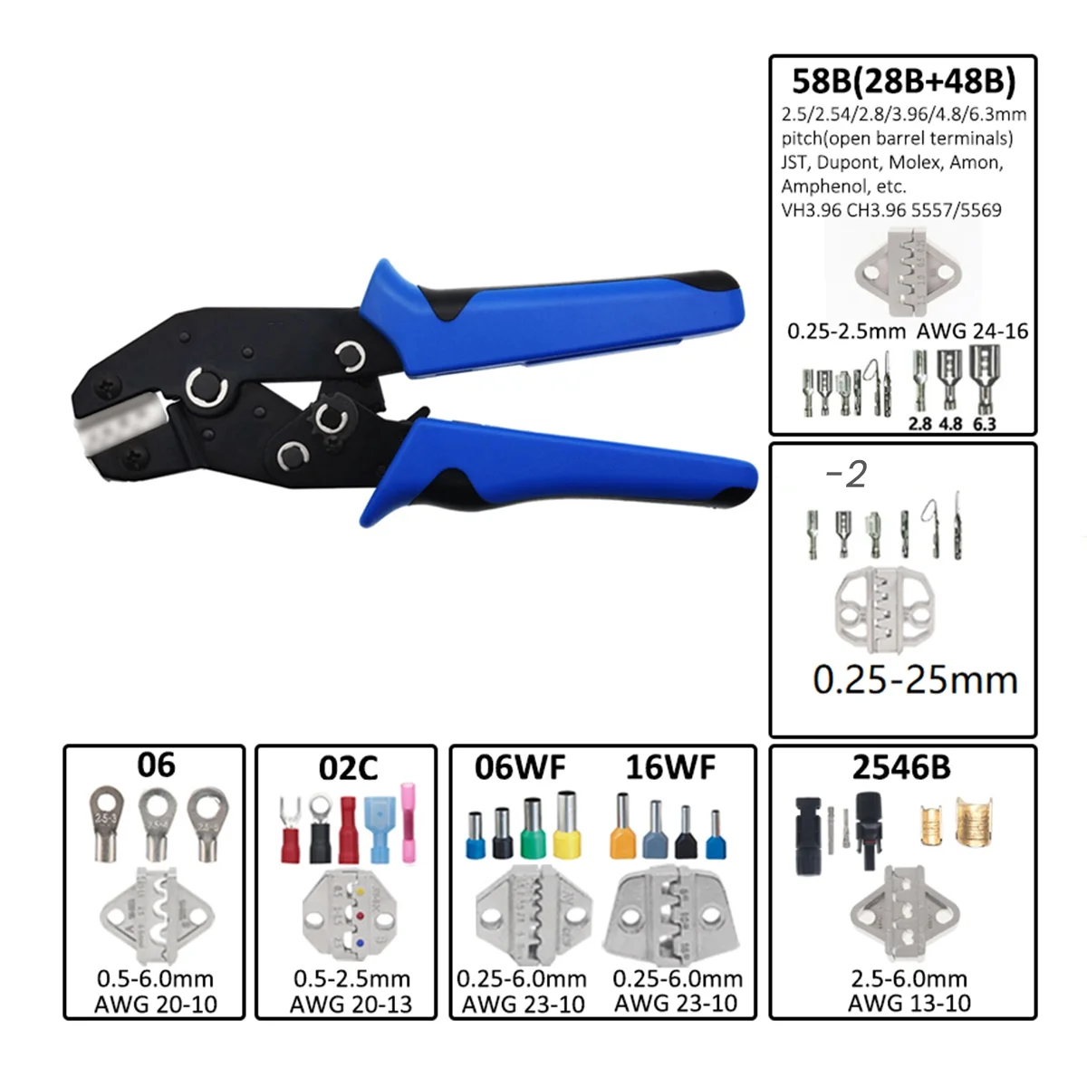 Crimping Pliers Ratchet Hand Tools Crimper Jaw Set Work for Insulated & Non-Insulated Tube VE RV SV JST