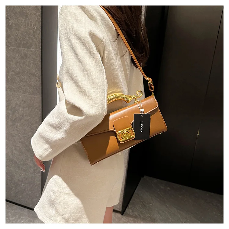 Famous Luxury Brand Replica Bags For Women High Quality Metal Handle Designer Shoulder Bag Elegant Fashion Rectangular Handbag