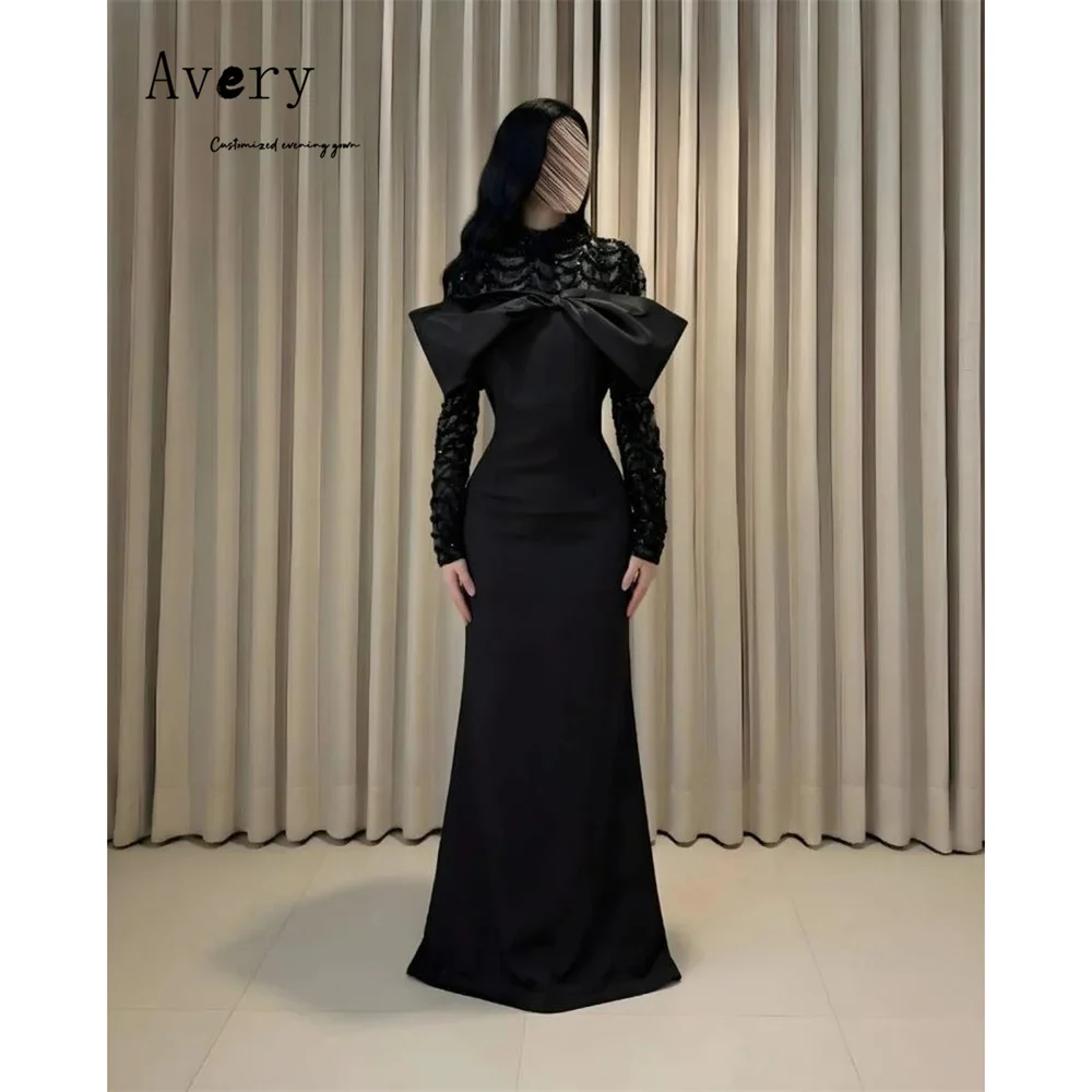 

Avery Custom Black Fishtail Long Sleeves Round Neck Ball Gown Dress 2026 Woman Gala Dresses Elegant Evening Party Women's Prom