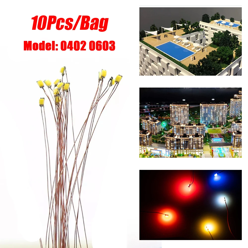 10Pcs Model Kit DIY SMD LED 0402 0603 Wired Micro Led Pre-soldered Micro Litz Railway Model Light Train Scene Building Kits Toy