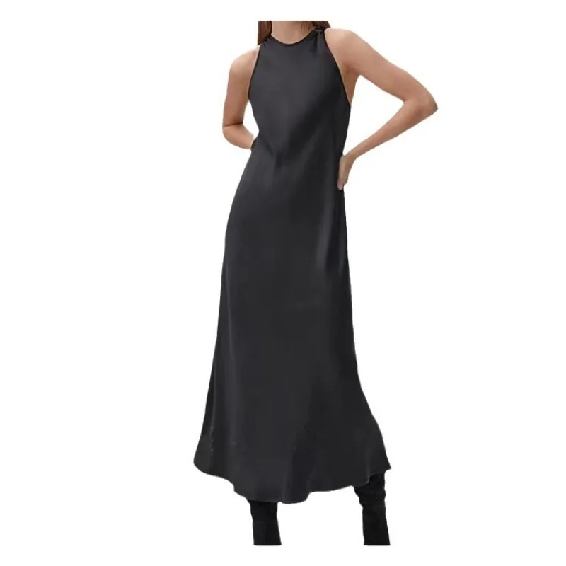 Spring and summer fashion new Hepburn style small black dress waist thin vest dress