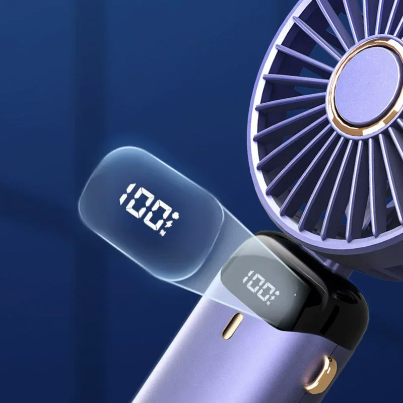 Ручной мини-вентилятор 1800 мАч, складные портативные подвесные вентиляторы на шею, 5-скоростной USB-перезаряжаемый вентилятор с подставкой для телефона и экраном дисплея