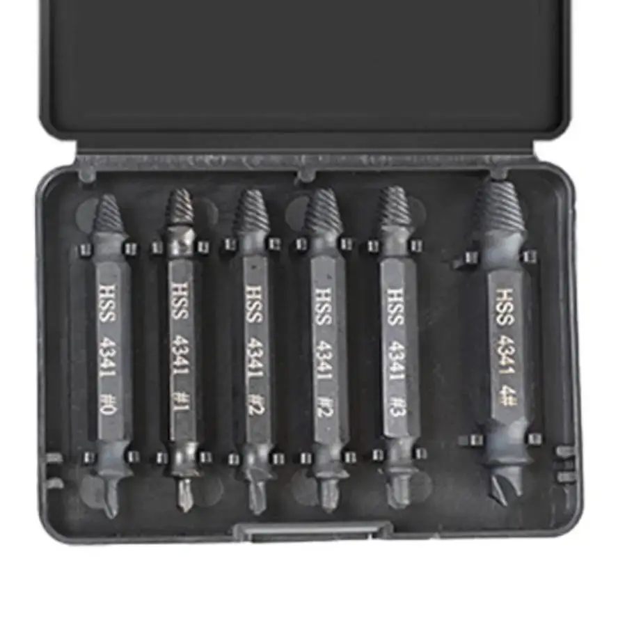 1Set 6 Pcs Damaged Screw Extractor Set Drill Bit Stripped Broken Remover Small Easily Quickly Take Out Kit Easy Demolition Tools