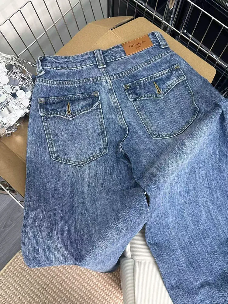 Y2K American Loose Wide Leg Jeans Women Autumn High Waist Streetwear All Match Denim Pants Y2K Hip Hop Grunge Straight Trousers