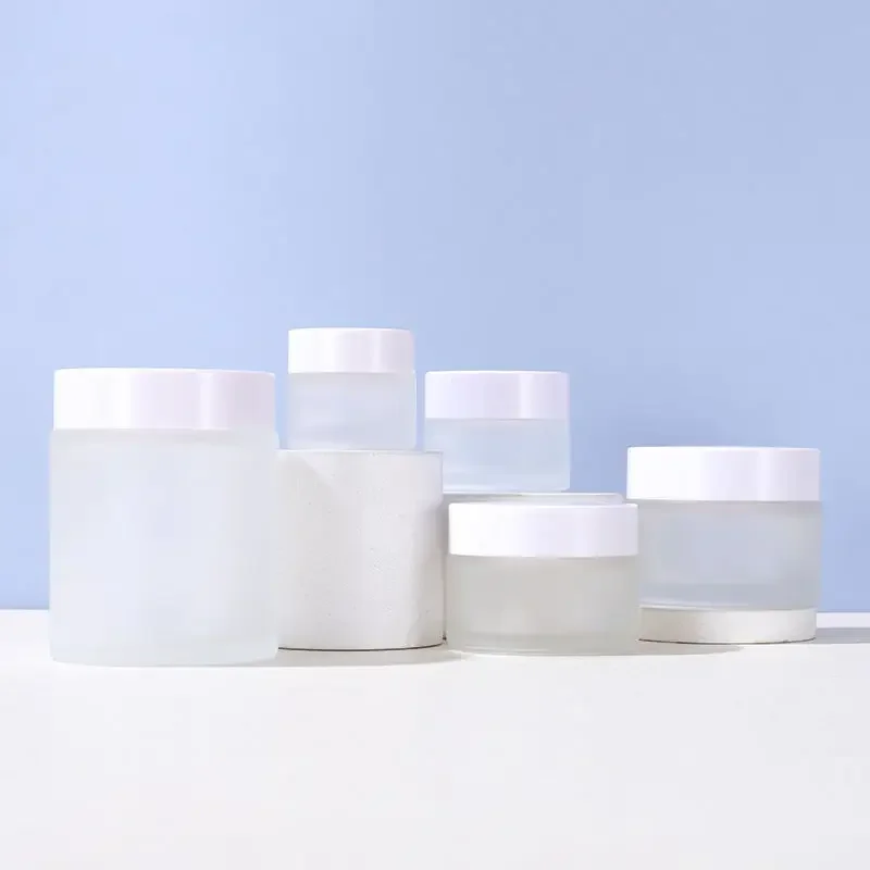 

Wholesale 5/10/15/20/30/50/100g Frosted Glass Face Cream Lotion Container Empty Round Cosmetics Beads Nail Accessories Packaging
