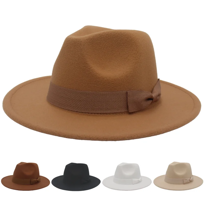 

Felt Fedora Hat with Bow Flat Wide Brim Hat for Men and Women Perfect for Autumn Winter Overcoat Outfits Literary Commuter Style