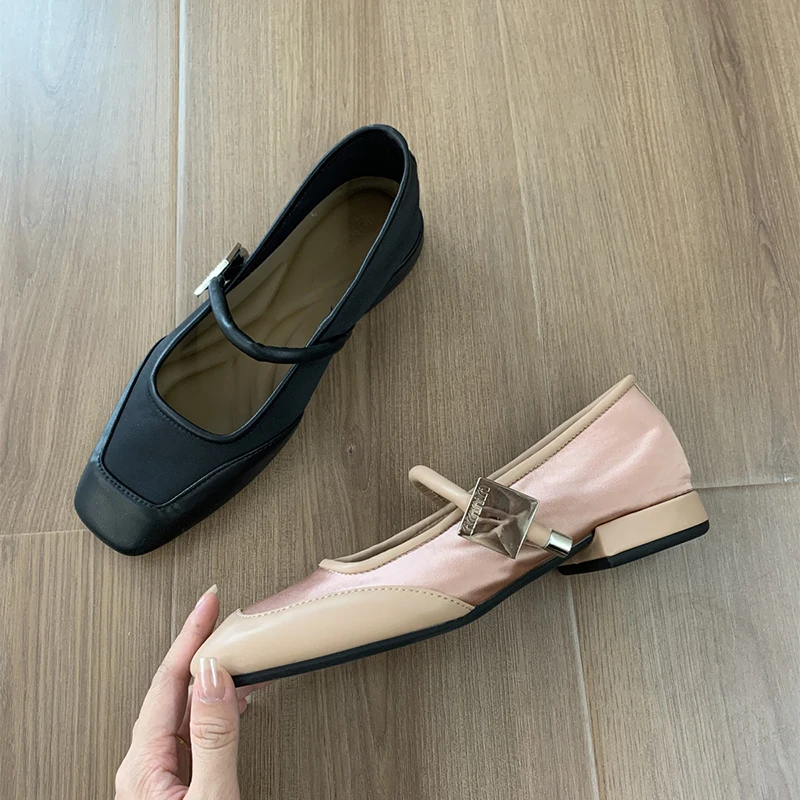 French Mary Jane Soft Sole Shoes For Women's Elegant Square Toe Women Mary Jane Shoes Fashion Shallow Flat Shoes Size 35-40