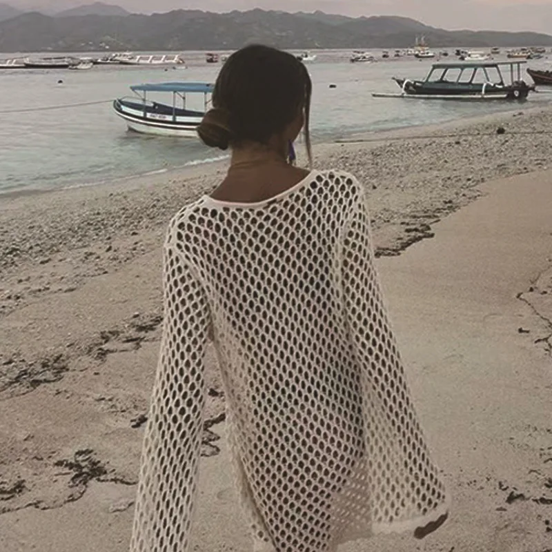 غطاء بيكيني محبوك مفرغ مثير لعام 2025، ملابس سباحة نسائية، ملابس خارجية للشاطئ والإجازات، معطف شاطئ نسائي