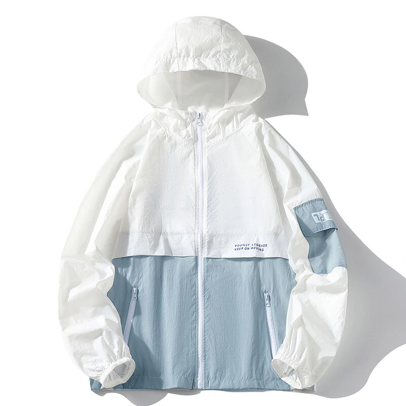Summer Lightweight Hooded Sun Protection Jacket Neutral Outdoor Sports Fishing Hunting, Quick Drying Color Blocked Windbreaker