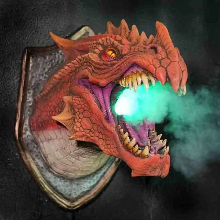 Halloween LED Light Spray Dinosaur Head Wall Pendant Dragon Legend PVC Statue Prop Bar Wall hanging Home Decor Ornament gift