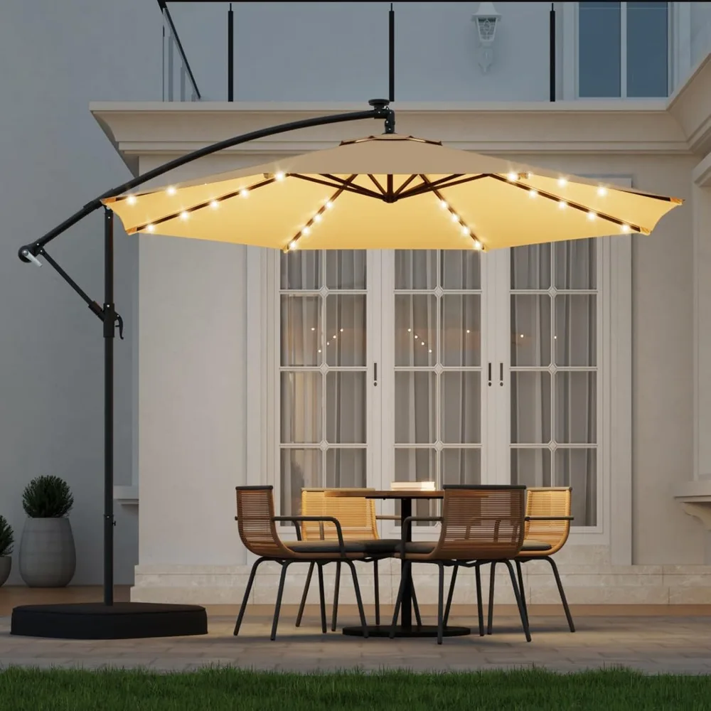 

10ft Solar Lighted Patio Umbrella withBase Included,Outdoor Offset Cantilever Umbrella, Infinite Tilt,UV Protection for Backyard
