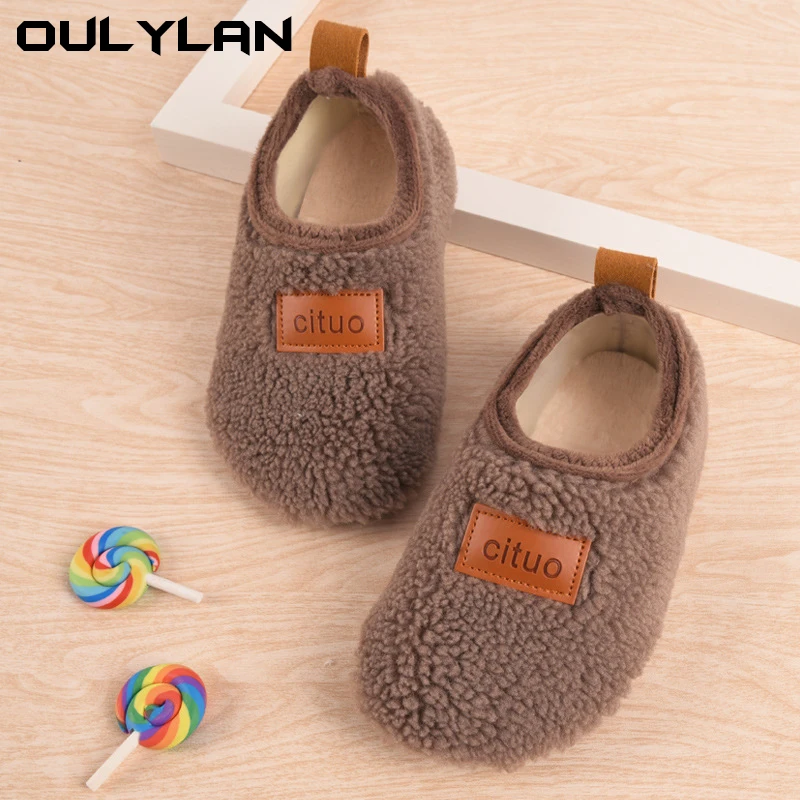 

Indoor Soft Children Cotton Slippers Solid Warm Kids Winter Home Shoes Plush Comfortable Anti-slip Cotton Shoes