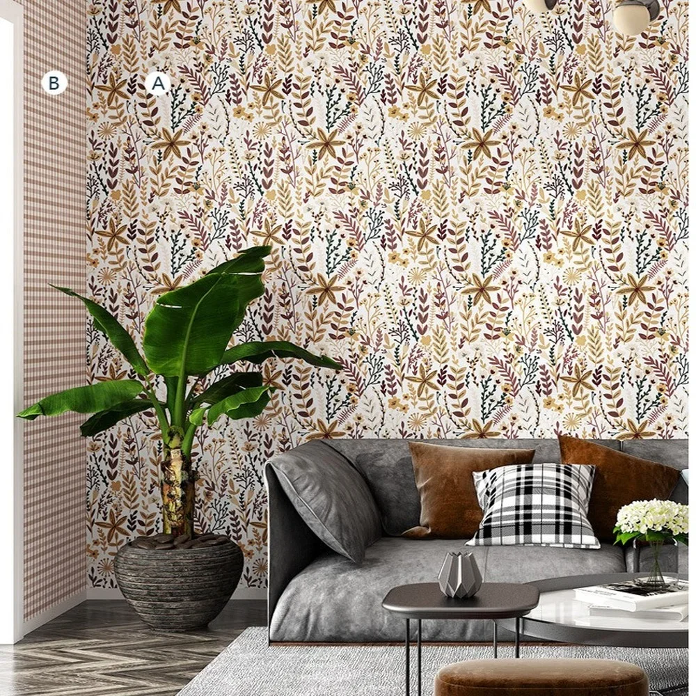 Flower Pattern Self-Adhesive Wallpaper, Peel and Stick Wallpaper Bedroom Room Furniture Modification Removable Wall Stickers