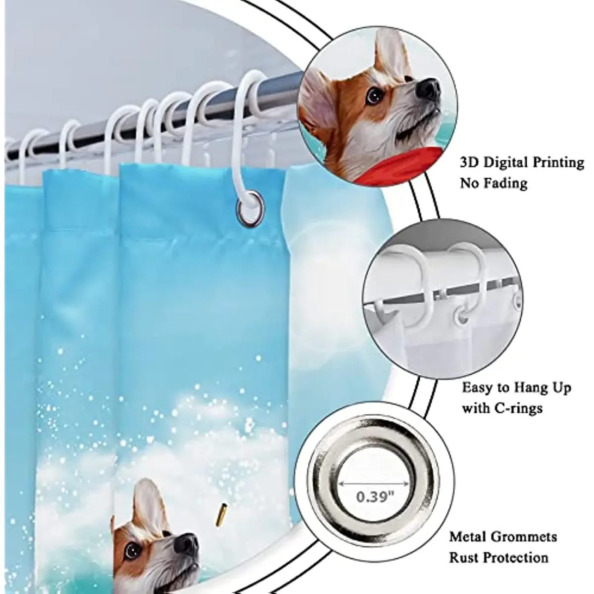 Funny Kids Shower Curtains For Bathroom Decor Corgi Cute Dog Riding Shark Nautical Ocean Boys Animal Hilarious Fabric Polyester