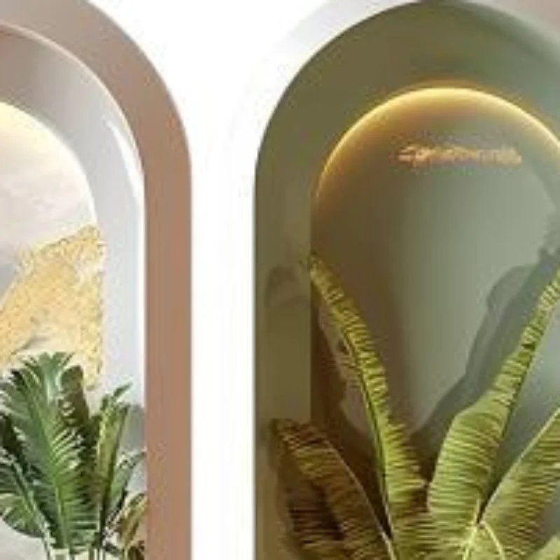 3PCS Green Plants Simulated Archway Niche Potted Plant Painting Wall Stickers Bedroom Peel & Stick Art Mural Wall Decals