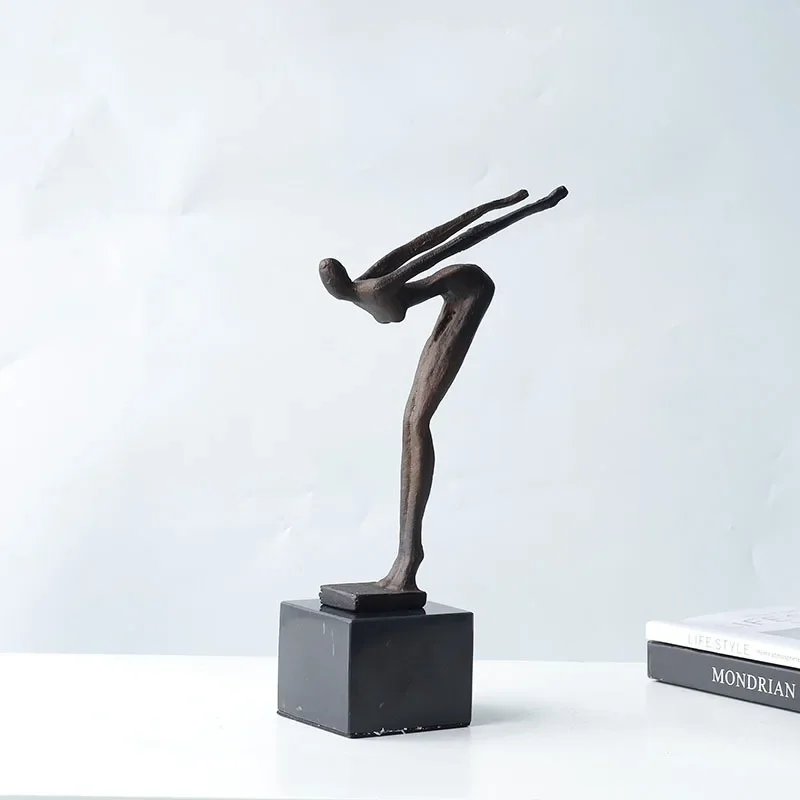 Metal Handicraft Creative Movement Figure Diving Sportsman Sculpture Abstract Swimming Metal Figurine Home Decoration