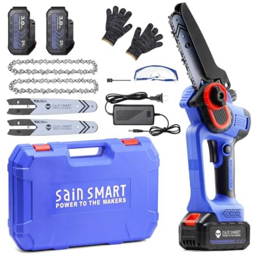 

Мини-цепная пила 6 дюймов, беспроводная портативная электрическая цепная пила, ручная супер-пила с 2 аккумуляторами по 3000 мАч, защитными очками и перчатками