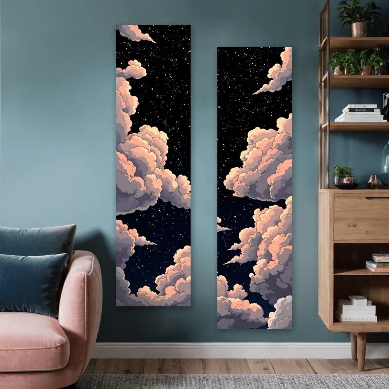 Tapestry Wall Hanging Tapestry Anime - Mysterious Starry Night Vertical Banner Background Cloth, 2-piece set, exquisite clouds