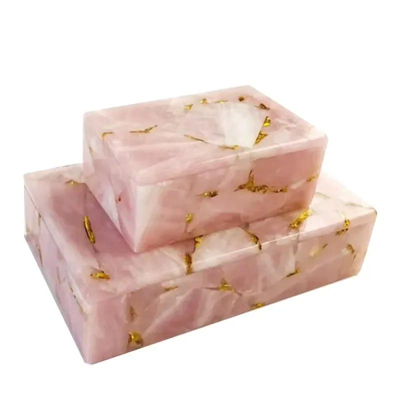 Deluxe pink crystal gemstone jewelry storage box decoration