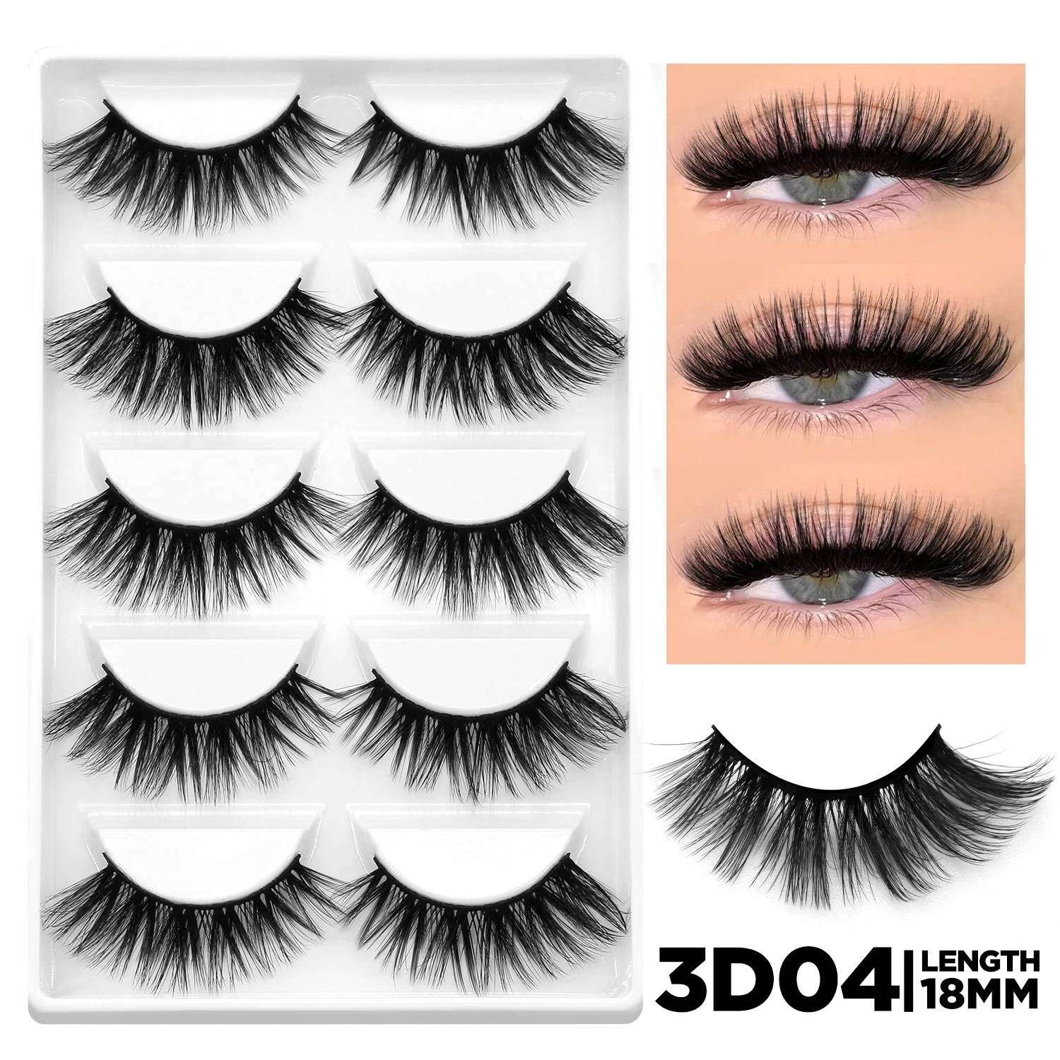 3D Natural False Lashes, Cat Eye, 6 Pairs