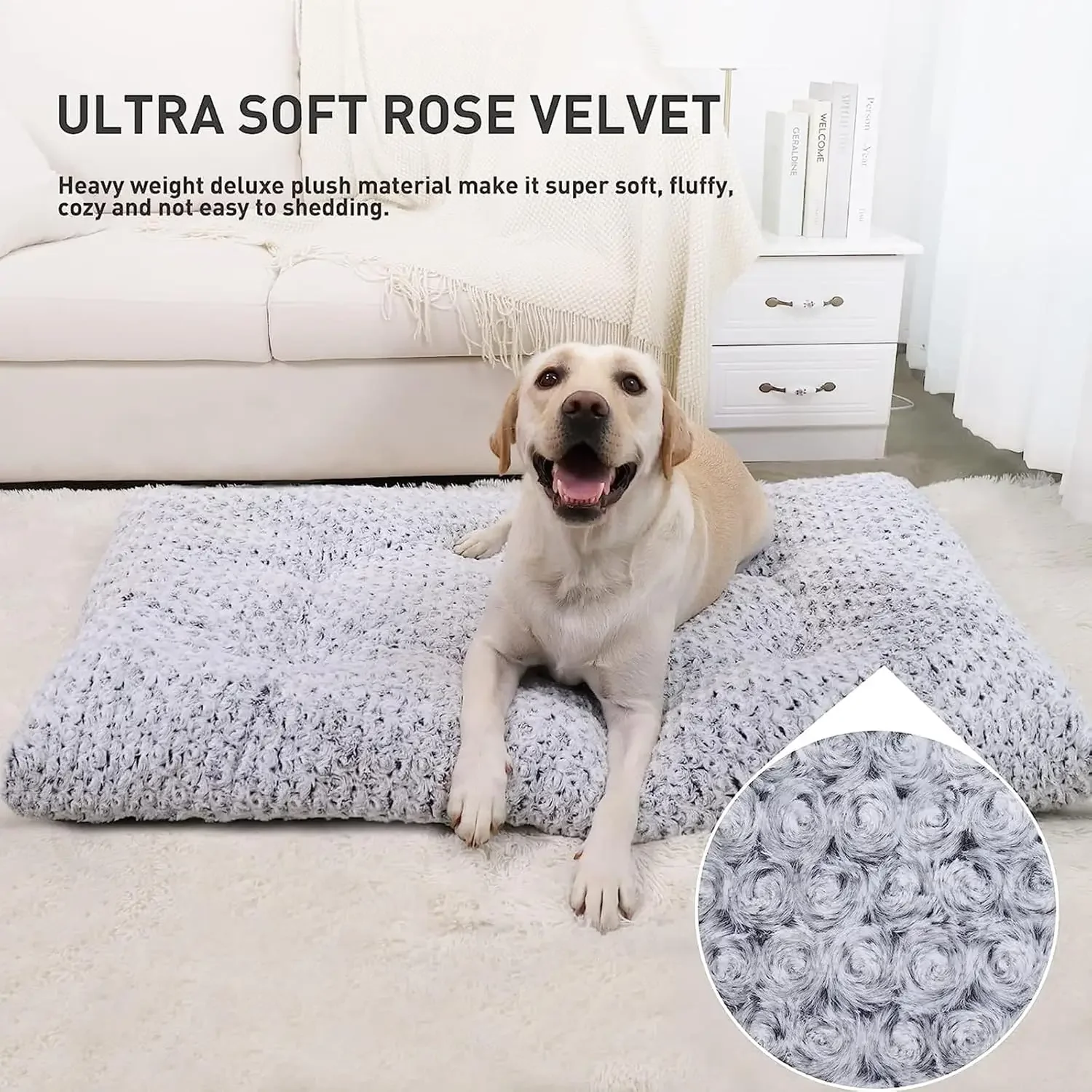 Washable Dog Bed Deluxe Plush Dog Crate Beds Fulffy Comfy Kennel Pad Anti-Slip Pet Sleeping Mat for Large, Jumbo, Medium,