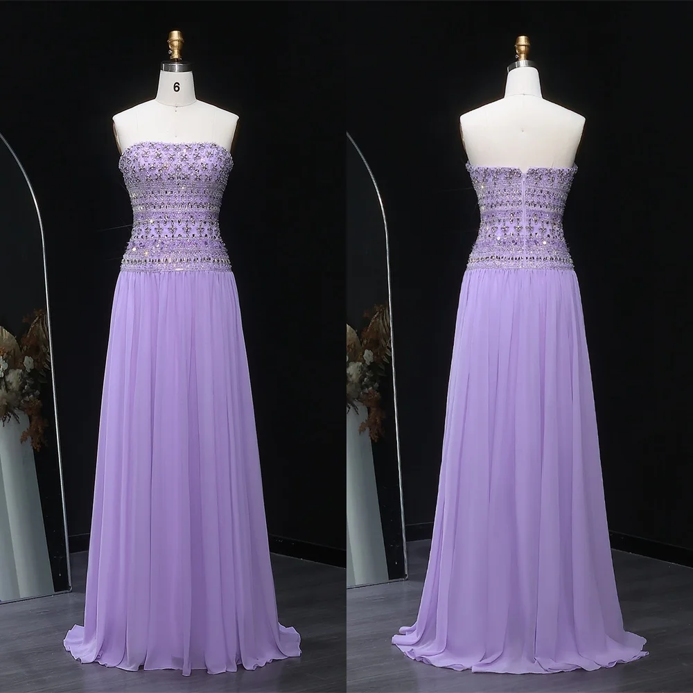 

Customized Simple Purple Chiffon Evening Dress Modern Strapless Homecoming Dresses Luxury Ruched Special Occasion Gowns