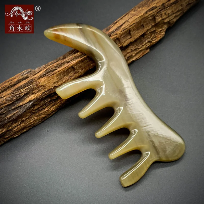 Horned Yak Horn Five- Massage , Horse-Tail Large-Tooth Comb, Gua Sha Beauty Board, Thick Model