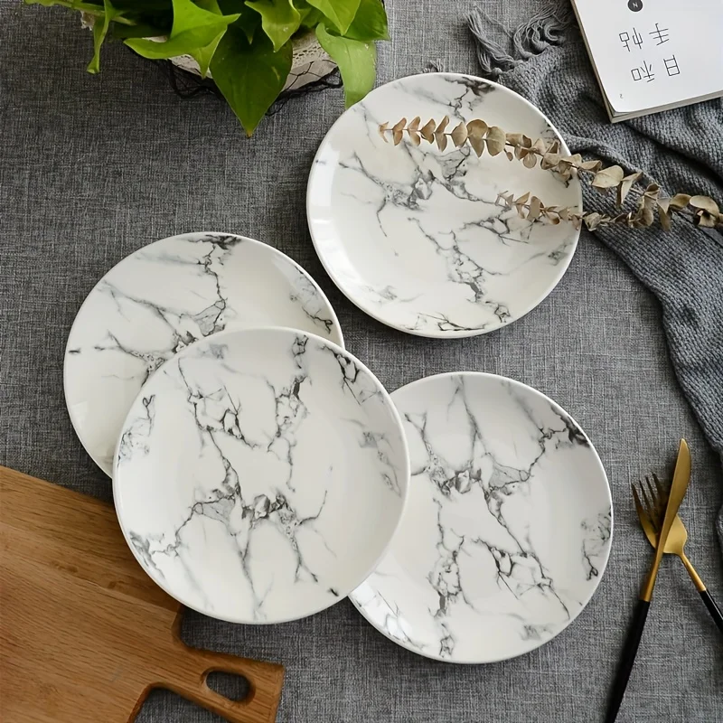 

4pcs marble decorative plate household Nordic ceramic plate dining plate dessert plate fruit plate creative modern simple