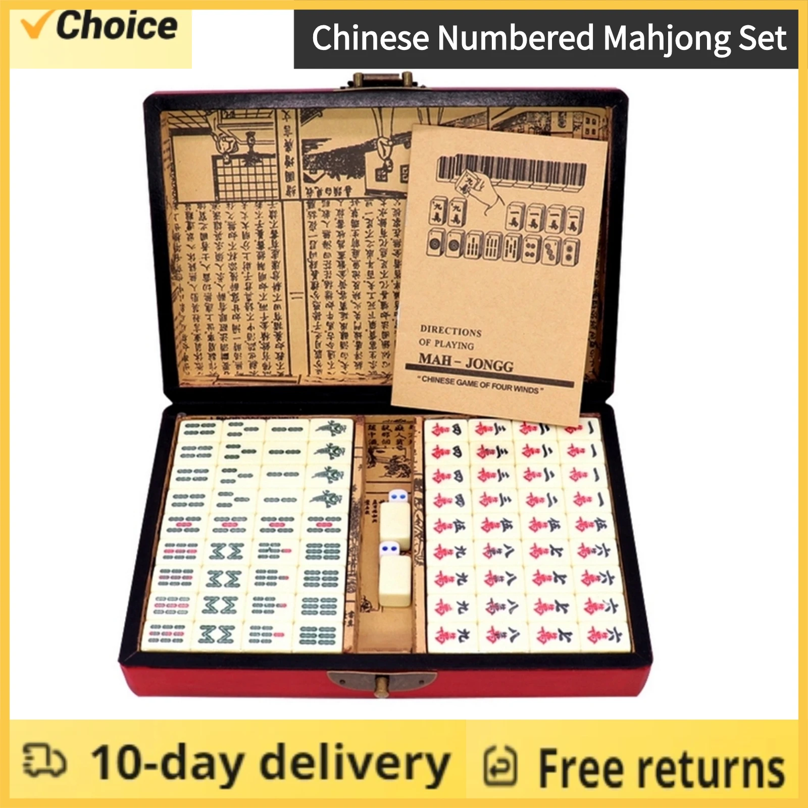 Chinese Numbered Mahjong Set 144 Tiles Mah-Jong Set Portable Chinese Mahjong Toy with Box