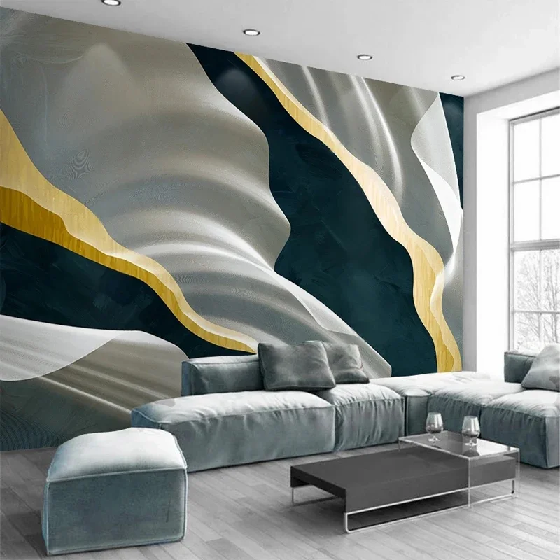 Creative Art Wall Decor Ink Line Gold Green Silk Mural Wallpaper for Living Room Bedroom TV Sofa Background Customized Any Size