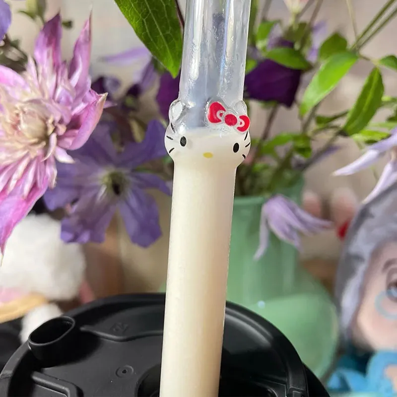 Sanrio Hello Kitty แก้วดื่มแบบใช้ซ้ําได้ฟางการ์ตูนน่ารัก 3D หลอดดื่มสําหรับน้ําผลไม้นมอุปกรณ์เสริม Theme Party Bar เครื่องมือ