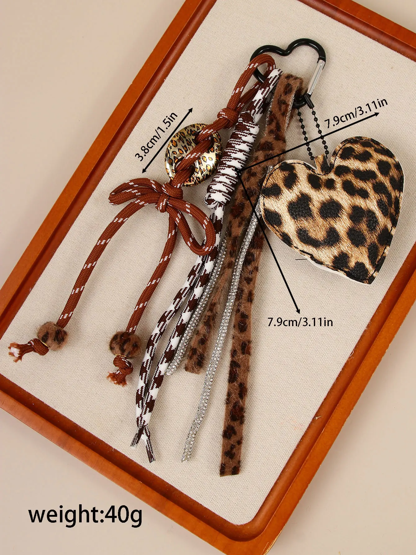 Leather Leopard Heart Keychain Hand Braided Rope Roman Knot Lanyard Keychain Personalized Backpack Accessories for Women
