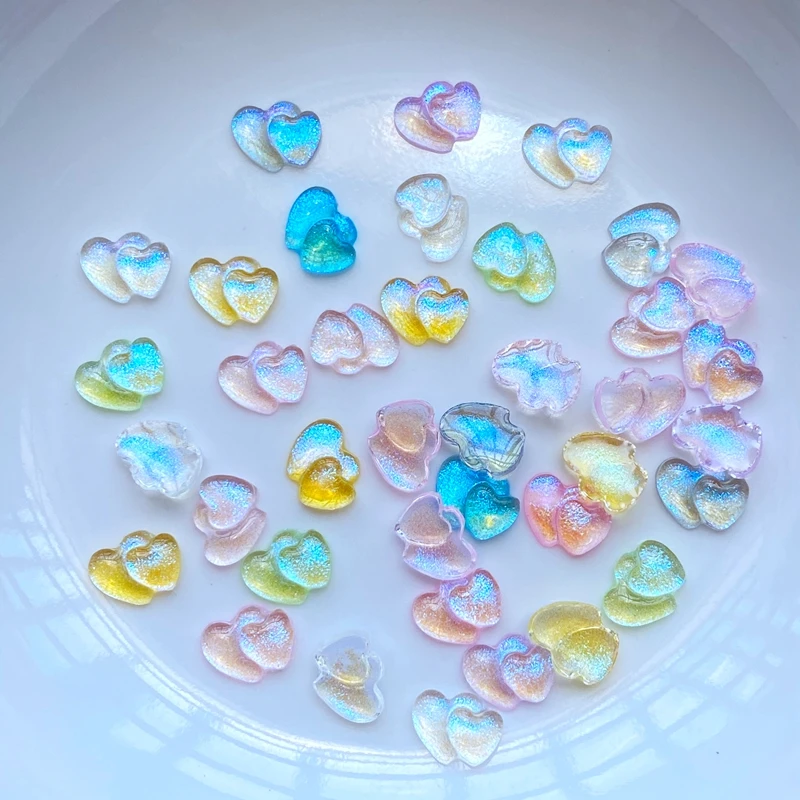 100Pcs New Cute Mini Shiny Heart Resin Figurine Crafts Flatback Cabochon Ornament Jewelry Making Hairwear Accessorie