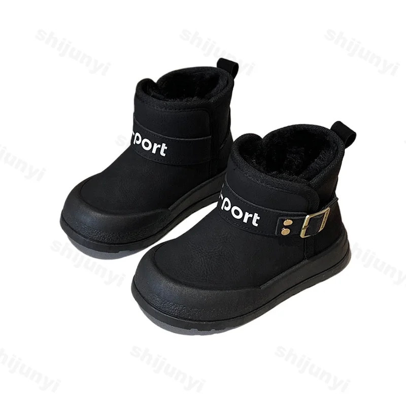 Stivali da neve per bambini Inverno Addensare Peluche Comfort Scarpe di cotone per ragazze Impermeabili antiscivolo Moda Cinturino con fibbia Scarpe calde per ragazzi