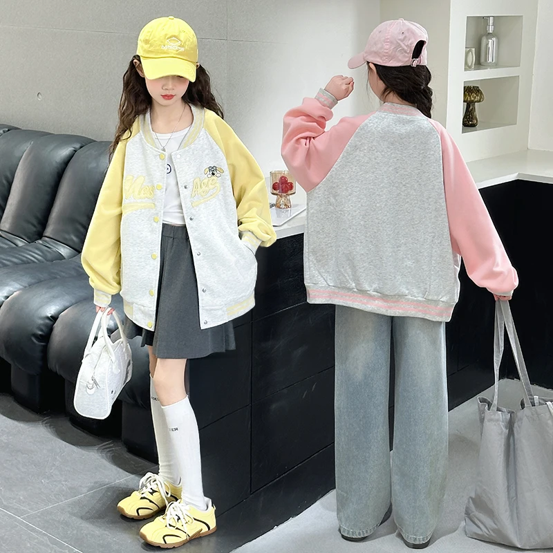 Teenage Girls Casual Baseball-Uniform Coat Loose Style Kids Spring Autumn Sporty Jacket Children New Arrival Sports Costume