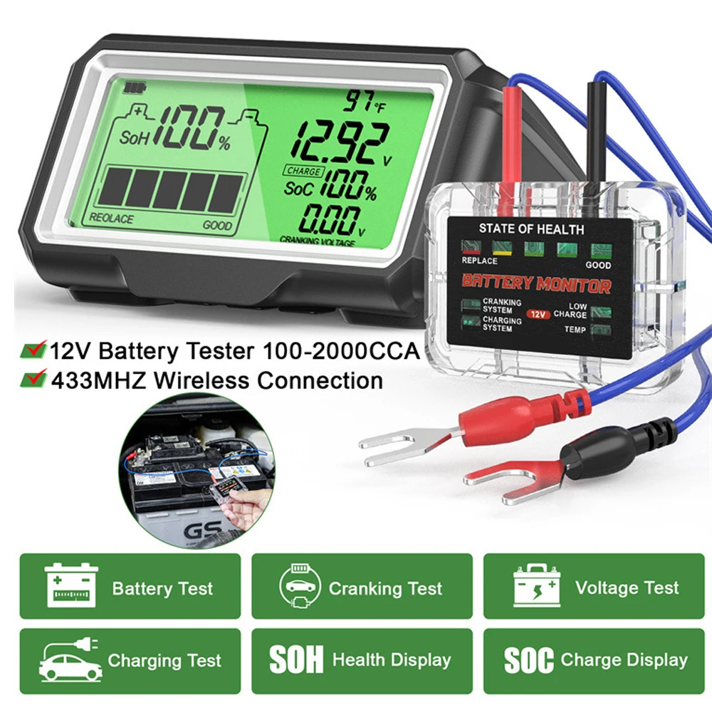 BM200 PRO 12V Tester di capacità della batteria dell\'auto Monitor Display a LED impermeabile SOH SOC carica della batteria analizzatore di salute