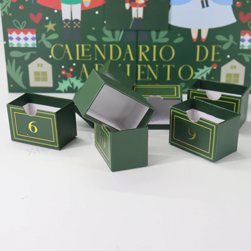 20 0piece.Custom.Green Cardboard Packaging Custom Advent Calendar Paper Box With 24 Drawer Small box Dedicate