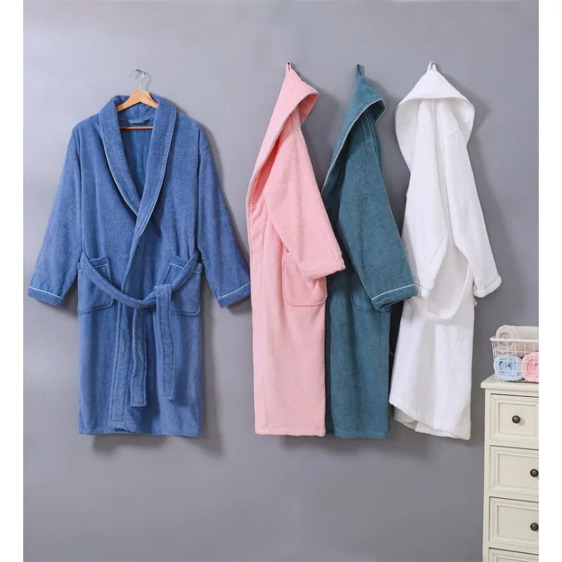 Women Bathrobe Terry Bath White for hotel robe, sauna and swimming pool soft cotton terry robe large size long bath robe for men