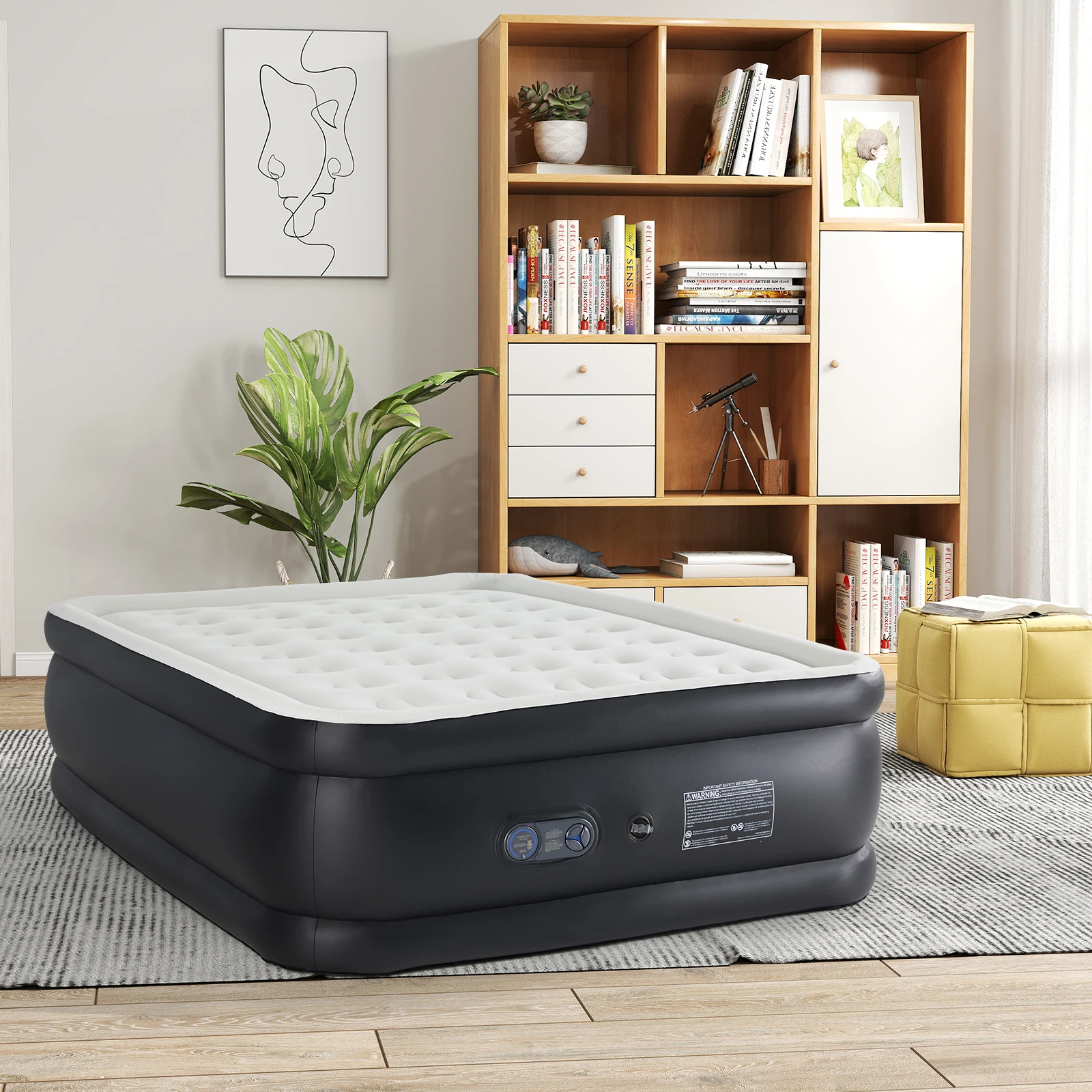 JHK 18 Inch Air Mattress Inflatable Bed High Capacity Pump Double Height Non-Slip Bottom 660 lbs for Home Camping