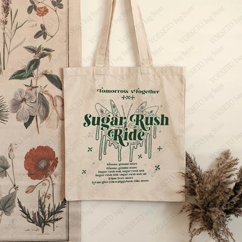 Sugar Rush Ride Pattern Canvas Shoulder Bag Txt Kpop Pouch Tomorrow By Together Print Canvas Tote Bag Women Handbag Aesthetics